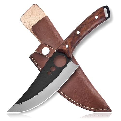 Handmade Chef Knife with Leather sheath - Perfect Kitchen Knive for Cooking, Chopping. Japanese Steel Knife for Home, BBQ. For Balance & Control, 6.3 Inch, Hand Forged Butcher Knife for Meat Cutting