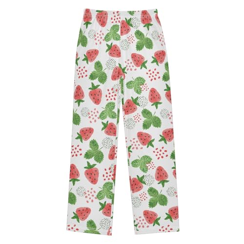 Strawberry and Leaf Boys Long Pants Soft Trousers Elastic Waist Kids Lounge Bottoms with Pockets S-XL
