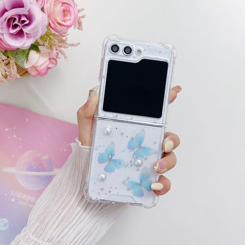 Coque Z Flip 5 Transparente Robuste anti-jaunissement à Paillettes Papillon