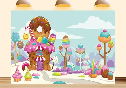 9X6ft Fabric Candyland Theme Photography Backdrop, Sweet Castle Design, Candy