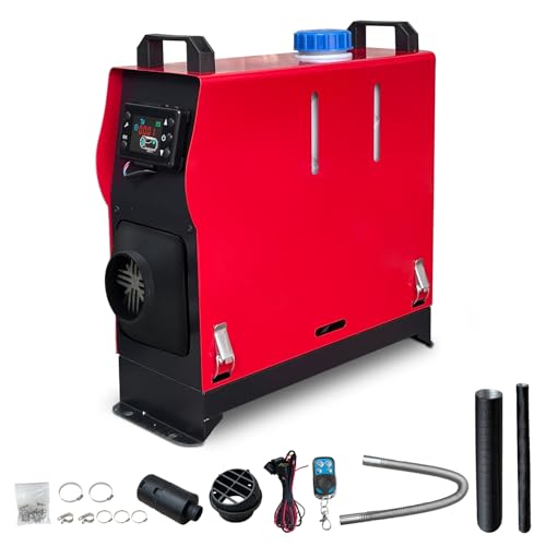 Triclicks Diesel Air Heater 12V 5KW-8KW All In One Fast Heating Parking Night Diesel Heater with LCD Display Remote Control For Campervan Car Truck Boat RV (5KW Red Single Hole All-in-one)