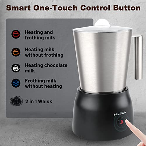Image of Secura 17oz Detachable Milk Frother and Steamer, Stainless Steel Electric Hot /Cold Foam Maker for Lattes, Cappuccinos & Hot Chocolate, Upgraded 2-in-1 Whisks, Non-Stick & Teflon-Free Design