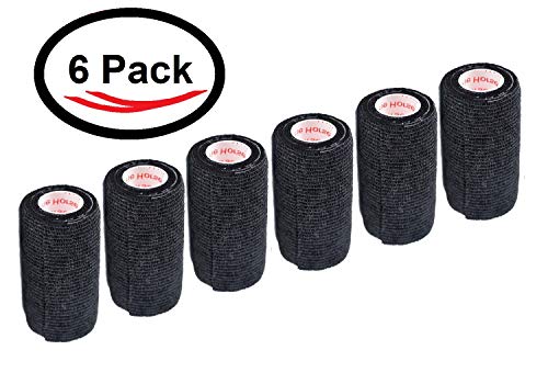 4 Inch Vet Wrap Tape Bulk (Black) (Pack Of 6) Self Adhesive Adherent Adhering Flex Bandage Grip Roll For Dog Cat Pet Horse #TOP2