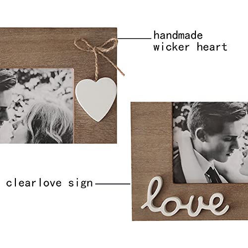 Simelecor 4X6 Love Picture Frame Wood Horizontal With Heart For Table Top And Wall Mounting-Distressed Wooden Photo Frame Hd Glass Inside (Wood) #TOP2