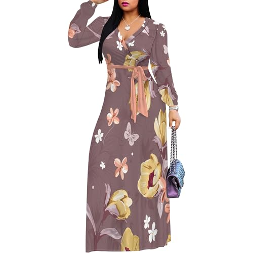 Image of Plus Size Maxi Dress for Women V Neck 3 /4 Sleeve Wrap Dress