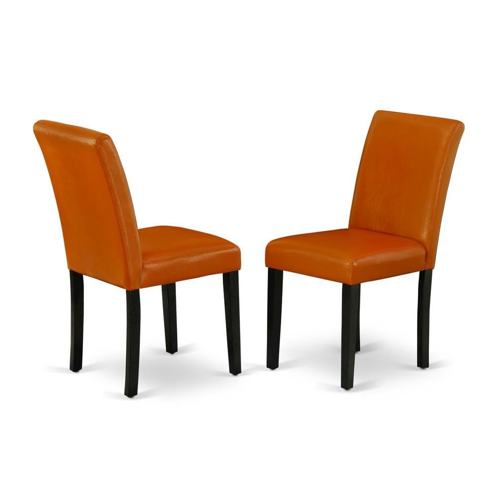 Faux Leather-Upholstered Parsons Dining Chair by Furnifact – Wood, Orange/Black, Pack of 2