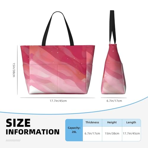 Pink gradient style Large capacity beach bag with zipper, perfect for grocery bag pool gym travel shopping foldable beach travel bag,4