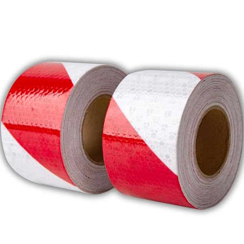 Ruban Reflechissant Adhesif Rouge/Blanc x2 ✮Marque Francaise✮ Bande Reflechissante Autocollante 5cmx10M Bande Reflechissante Voiture Route Remorque Ruban...