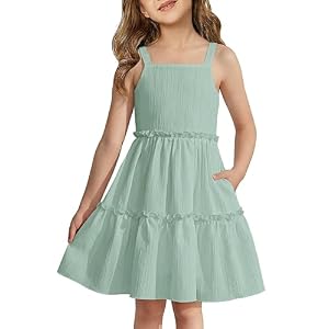 Arshiner Girls Spaghetti Strap Dress Toddler Summer Dresses Kids Beach Casual Sundresses with Pockets for 1-7t