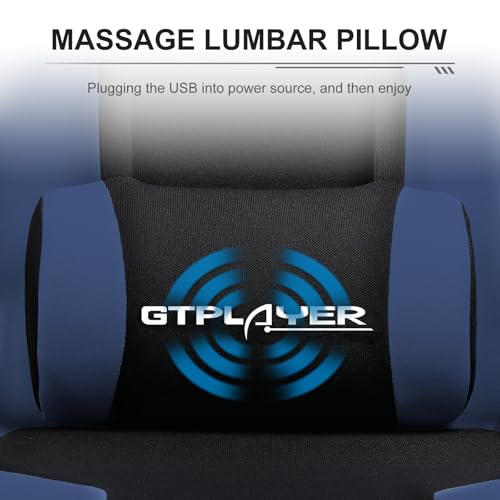 Image of GTPLAYER Gaming Chair, Computer Chair with Footrest and Lumbar Support, Height Adjustable Game Chair with 360-Swivel Seat and Headrest and for Office or Gaming (Blue, Fabric)