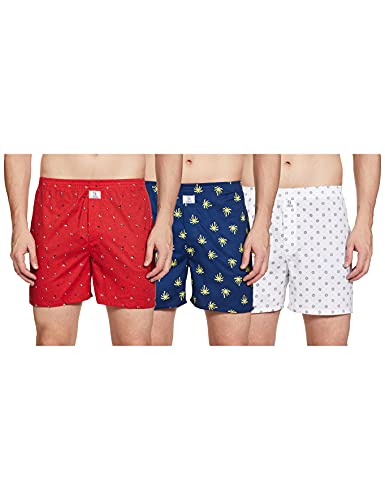 Image of Longies Pure Cotton Mens Boxers Pack of 3 Regular Shorts (LGBOXPO3V003 Green Tr,Red,White3368 L)
