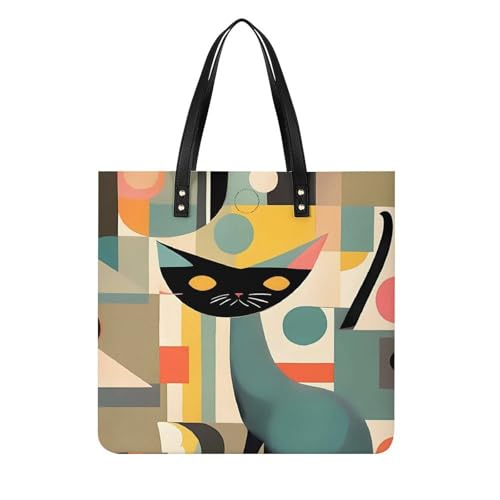 Sac fourre-tout en cuir motif chat graphique : le charme vintage au quotidien