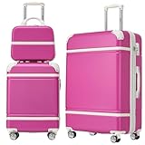 Merax Luggage Set, 2 Piece Luggage with Cosmetic Case, Vintage Hardcase Suitcase with Wheels, Expandable Luggage Airline Approved(Pink,20