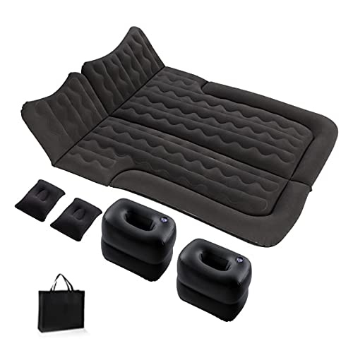 HI SUYI Portable Inflatable Car Air Mattress Bed Backseat with Pump with 3 Nozzles and Pillows for Outdoor Self-Driving Travel Camping for SUV RV Truck Minivan/Compact Double or Single Size