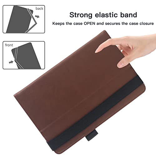 6 7 8 Inch Universal Tablet Case Folio Leather Stand Shell Case with Adjustable Angle Band and Pouch for Documents Cards and Pen Holder (Brown) - Image 2