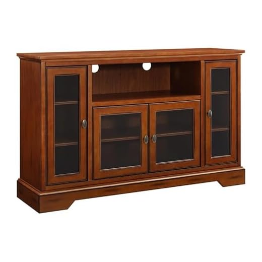 Pemberly Row 52" Highboy Style Wood TV Stand Console Entertainment Credenza Buffet Sideboard Cabinet with Glass Storage in Rustic Brown
