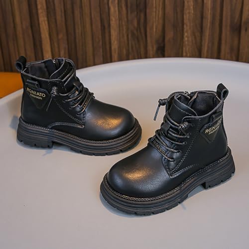 IWIHMIV Girl Winter Boots Toddler Riding Boots Girls Winter Shoes Boys Boots Leather Lace-Up Boots Non Slip Ankle Snow Boots3