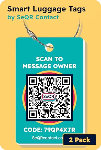 Smart Luggage Tags 2-Pack | Privacy QR Code Tag Keeps Personal info Private | Customizable Travel Suitcase Tags for Women Men | Use with GPS Bag Locator Tracking Tags, Air Tag for Android or iOS