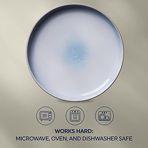 Corelle Stoneware 4-Piece Ceramic 10.5" Dinnerware Plate Set, High Edge Raised Rim Flat Dishes, Modern Rustic Handcrafted Artisanal Double Bead Glaze, Nordic Blue - Image 5