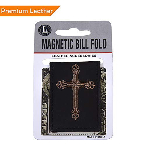 Leatherboss Genuine Leather Design Bifold Money Clip Wallet (Chruch Cross)2