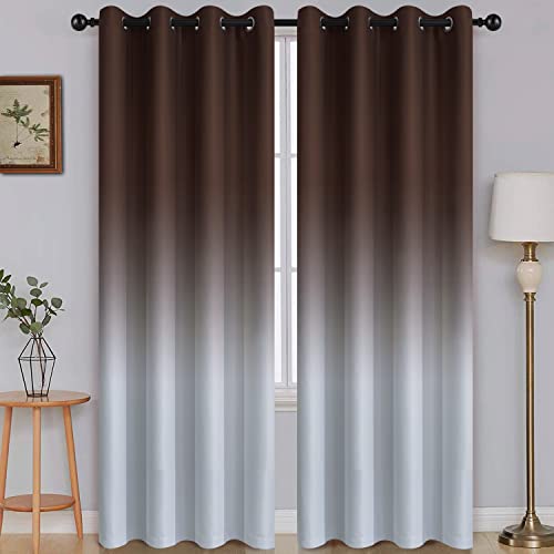Image of SimpleHome Brown to Grey White Ombre Room Darkening Curtains 84 Inch | Curtains for Living Room,Light Blocking Thick Thermal Insulated Grommet Window Curtains Drapes for Bedroom, 2 Panels,52Wx84L