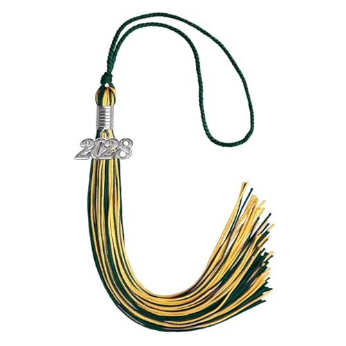 Endea Graduation Mixed Double Color Tassel with Silver Date Drop (Hunter Green/Gold, 2028)