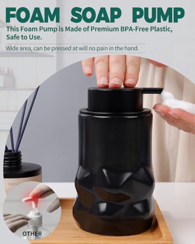 Image of BosilunLife Hand Soap Dispenser - Foam Soap Dispenser Bathroom Ceramic Dish Liquid Soap Dispenser for Kitchen, Bathroom Countertop Soap Dispensers (Black-Foam-Sculpt)