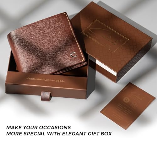 Contacts Wallet for Men Leather Original | Stylish Purse with RFID Blocking | Card Holder Slots ID Window Coin Pocket and 2 Cash Compartments | Gift for Man (203-Brown) 2 41SMmpG7EqL
