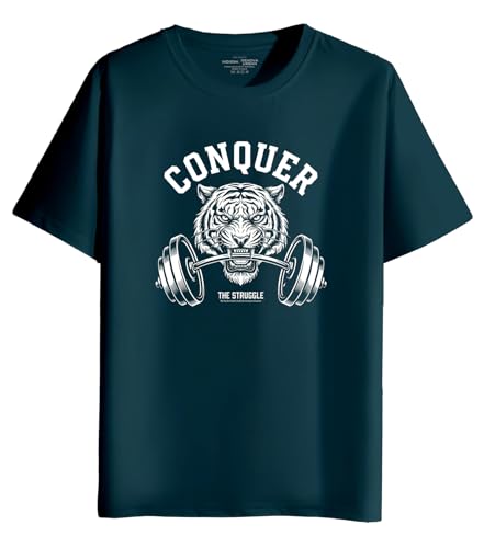 Image of INDISSH T-Shirt for Man | Regular and Plus Size Upto 7XL | Gym Graphic Printed | Round Neck Cotton Fabric Regular fit Casual T-Shirt for man - RNM-Conquer-PAR