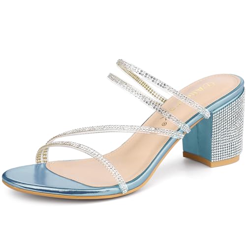 Sandales à talons carrés et strass bleu ciel Allegra K en taille 38 EU