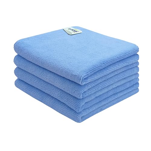 Image of SOFTSPUN Microfiber Cleaning Cloths, 4pcs 40x40cms 340GSM Sky Blue! Highly Absorbent, Lint and Streak Free, Multi -Purpose Wash Cloth for Kitchen, Car, Window, Stainless Steel, Silverware.