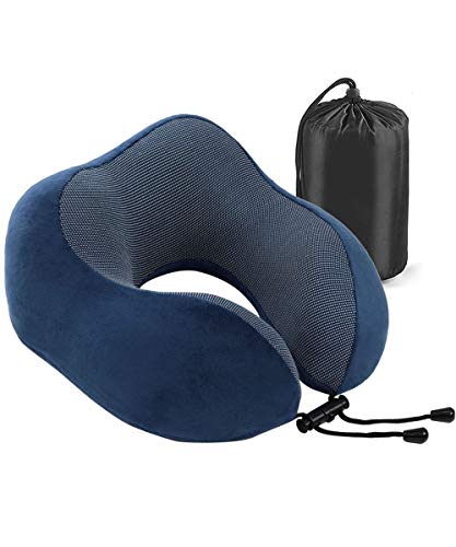 Travel Pillow - Memory Foam Neck Pillow with 360 Head & Neck Support Comfortable for Long Flight, Airplane, Train, Reading, Working, Ergonomically (Blue)