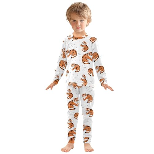 Pajama Sets Long Sleeve Cute Sleeping Tiger Pattern Soft Comfy Sleepwear 2 Piece PJS 3-8T2