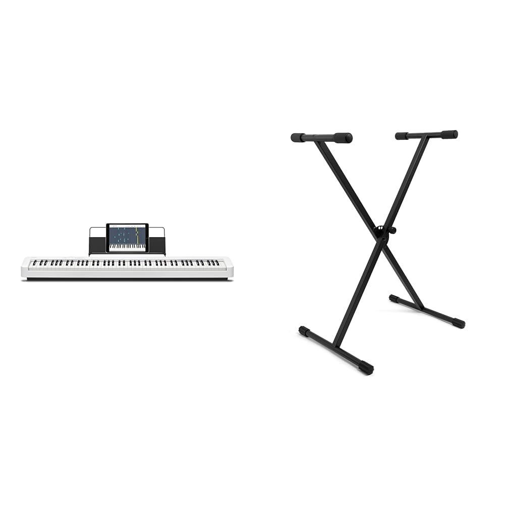Casio CDP-S110BK Pianoforte digitale con 88 tasti pesati, bianco & Tiger Supporto per tastiera KYS77-BK con telaio a X, pieghevole e regolabile in altezza - Sable