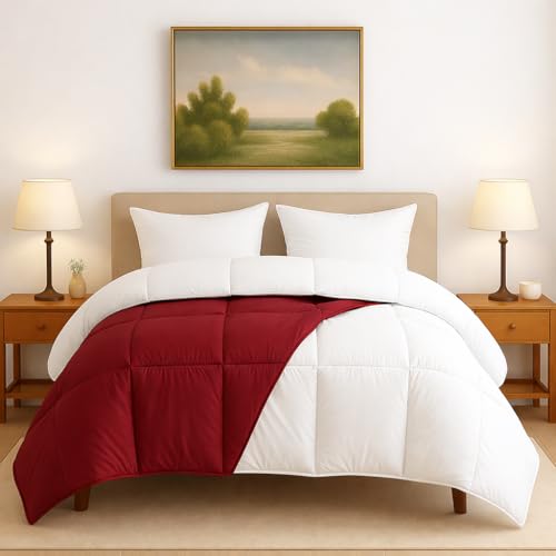 Image of Reversible AC Comforter King Bed 300 GSM,Soft Microfibre Quilt Blanket for Winter (102X108 inches, Burgundy & White)