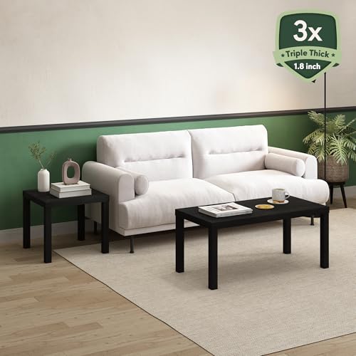 Image of Furinno CLASSIC Coffee Table, Modern Rectangle Printer Stand, Black | 1.8 inch Triple Thick Tabletop, Toolless Assembly, Side Table, for Living Room, Home Office