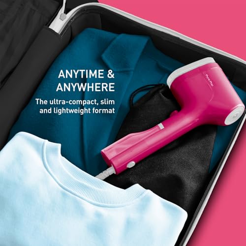 Tefal Pure Pop Slim Handheld Clothes Steamer, No Ironing Board Needed, Ready to Use in 15 Seconds, 70ml Detachable Water Tank, Travel Iron, Garment Steamer, Pink, DT2023