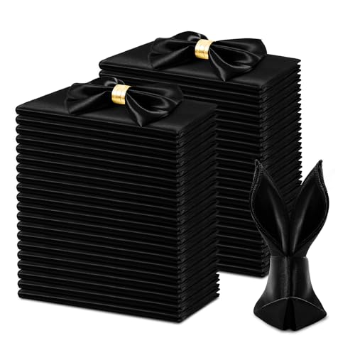 KKJIAF 50 Pcs Black Silky Satin Napkins 17" x 17" for Wedding Party