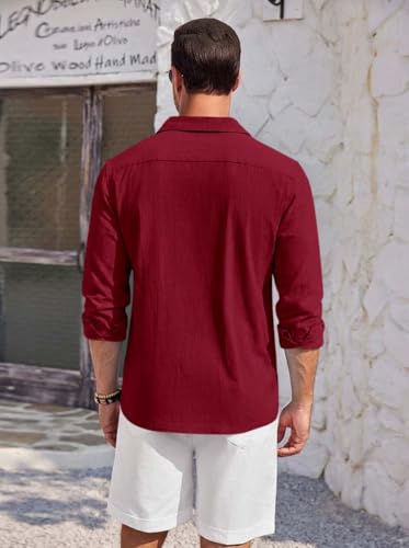 Image of Zombom Men's Cotton Blend Shirt with Full Sleeves Solid Pattern Cuban Collar Neck Line Regular Fit and Standard Length | Solid Shirt for Man Cotton | Shirts for Mans