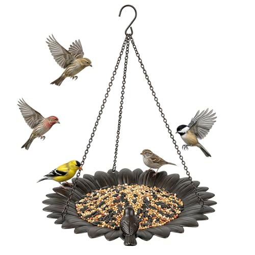 Topadorn Hanging Bird Feeder Tray, Sunflower Platform Bird Feeder for Outside, Outdoor Bird Feeder Tray for Wild Birds, Garden Seed & Water Dish