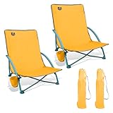 LANMOUNTAIN Paquete de 2 sillas de playa bajas, bolsa de transporte para campamento al