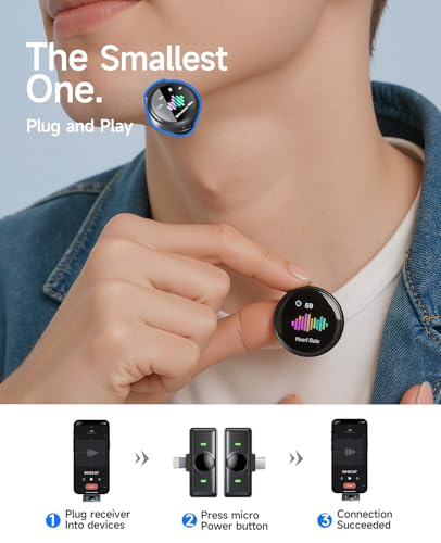 Image of Wireless Lavalier Microphone for iPhone: ๐๐H with Charging Case | Microphone for iPhone & Android -30dB Noise Reduction - Plug & Play - Mini Mic for Vlogging TikTok YouTube