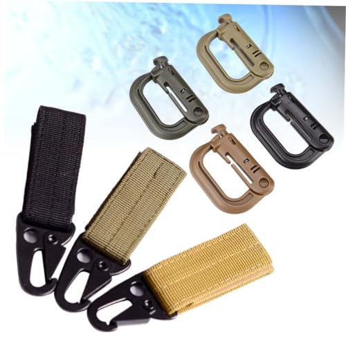 Mipcase 7pcs Nylon Webbing Key Chain Set Outdoor Equipment with D Ring Buckles Mud Color and Wolf for Climbing Camping and Backpacking