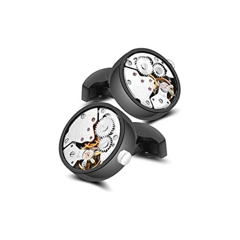 Merit Ocean Cufflinks Steampunk Watch Movement Shape Cufflinks for Men Mens Shirt Vintage Gears Watch Cuff Links Business Wedding Gifts with Gift Box (Silver in the middle(can move)) Cover