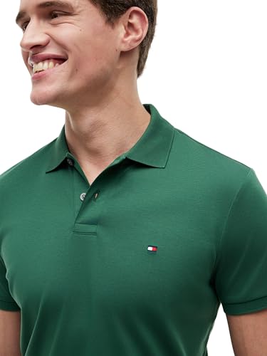 Tommy Hilfiger Herren Poloshirt Kurzarm Liquid Cotton mit Knopfleiste, Grün (Street Green), M – Ansicht 4