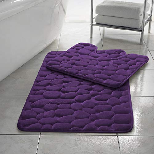Velvet Stitch Memory Foam Pebbles Bath Mat Non Slip Bathroom Rug Set Of 2 Bath Mats Absorbent, Soft & Comfortable