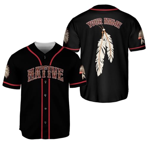 Generic Personalized Native American Baseball Jersey for Men Women, Native American Indian Indigenous Heritage Shirt Clothing (Polyester Blend, NA4), Large