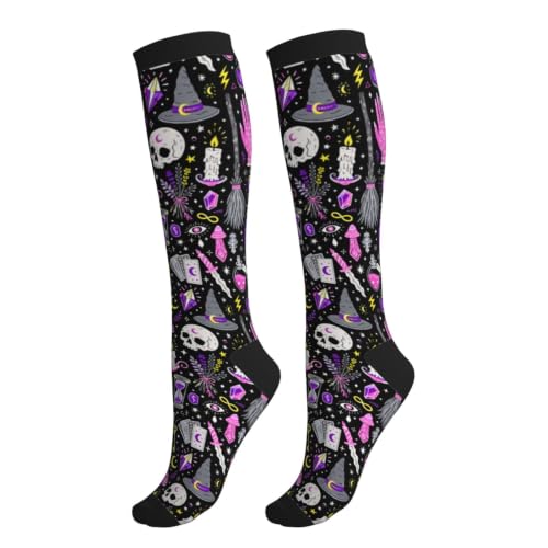 Yealedee Magic Witch Compression Socks Calf Knee High Support Socks Novelty For Women Men Athletic Running Hiking Nurse