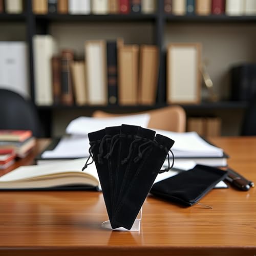 Image of 5 Pcs Black Velvet Pen Pouch, Drawstring Pen Bag Soft Single Pen Sleeve Holder for Student Adult Gifts Office School Business Supplies