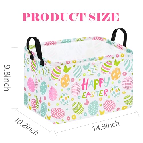 Image of Rectangle Gift Storage Basket Home Shelf Storage Basket Organizer Box Clothes Laundry Hamper Nursery Basket Laundry Basket with Handles (easter egg)